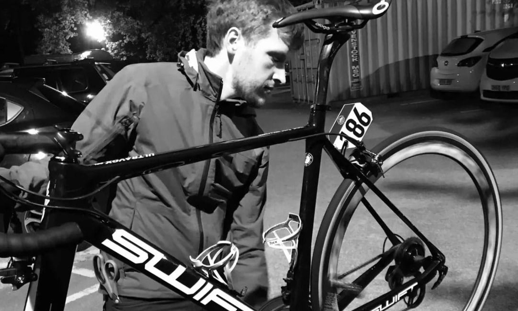 Detailed view of a performance time-trial bicycle